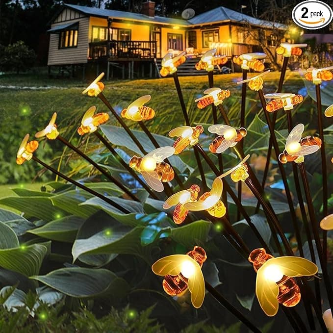 Solar Firework Lights 2Pcs Garden Lights Outdoor Waterproof, 120 LED Distribution in 40 Branches Copper Wire, Festive daysStarburst Lights for Path, Patio, Yard (Powder Warm White)