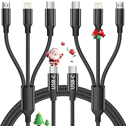 Multi USB C Cable [2 Pack, 4FT], 3 in 1 Charging Cable for Multiple Devices, Braided Charging Cords Phone Charger Cable with Type-C, Micro USB, IP Port for iPhone16/15/14/Android Phones and More