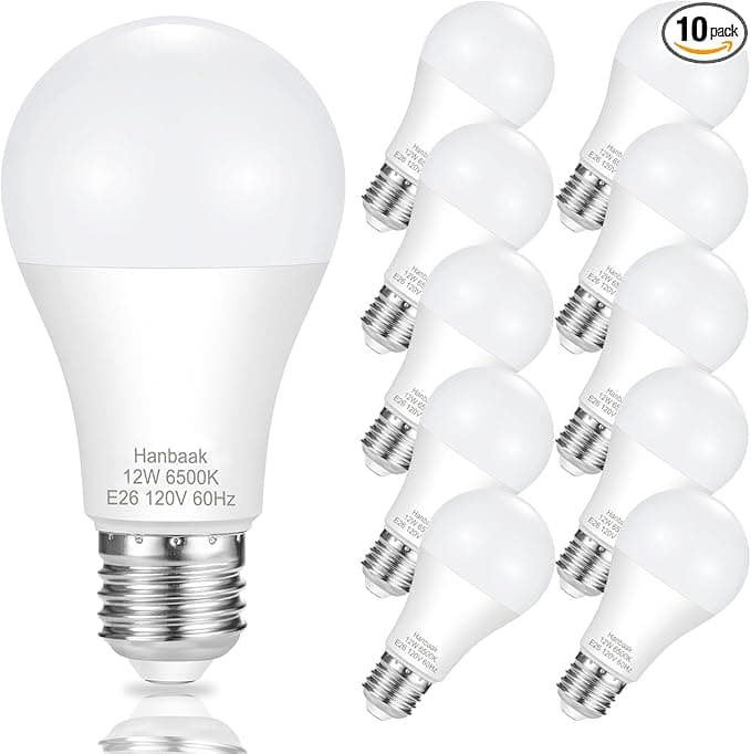 E26 LED Bulb, 100W Equivalent Light Bulb, 12W Medium Base Bulb, Non-Dimmable, Daylight White 6500K, 1200lumen, 10Packs