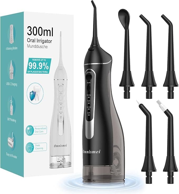 Water Dental Flossers for Teeth, 300ML Cordless Portable Electric Water Flosser, 4 Modes Oral Irrigator, Waterproof Rechargeable Water Floss for Deep Cleaning, Plaque Remover,Braces Home Travel Use