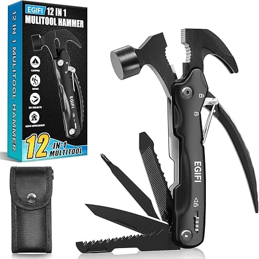 12 in 1 Multitool Hammer, Multitool Gifts for Camping Hiking Survival, Birthday Gifts for Men, Camping Accessories Survival Gear, Christmas Stocking Stuffers for Men Adults, Cool Gadgets