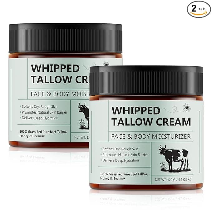 2PCS Beef Tallow for Skin, Tallow and Honey Balm, Natural Whipped Tallow Cream for Face & Body Moisturizer, Tallow Cream with Honey & Beeswax, Body Lotion Skin Care for Sensitive Skin