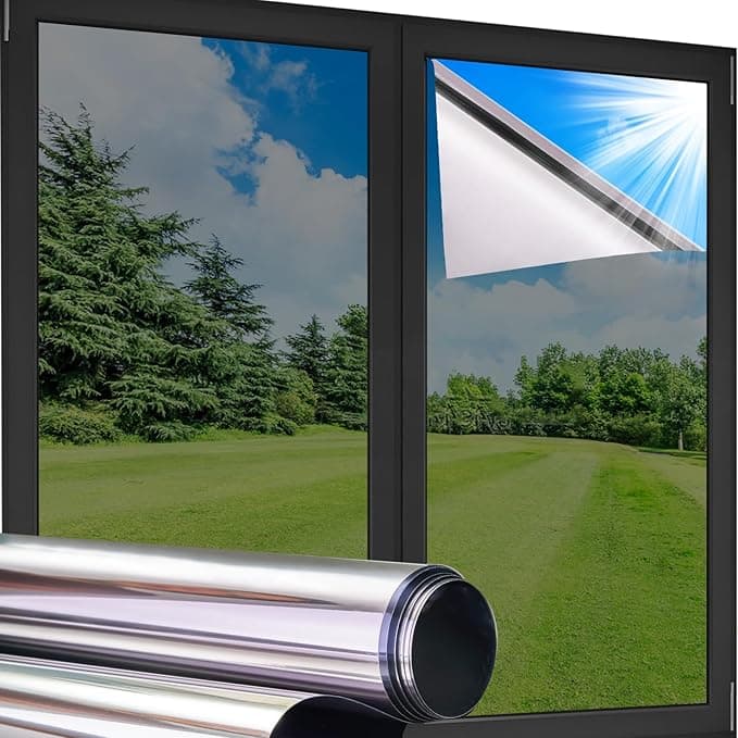 Coavas One Way Privacy Window Film Reflective Window Tint for Home,Static Cling Mirror Heat Blocking Covering See Out Not in,Anti-Uv House Daytime Privacy,Silver 17.5x78.7 in