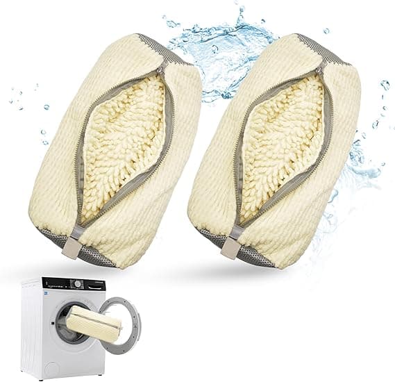 Shoe Washing Machine Bag, 2pcs Reusable Laundry Shoe Bag for Washer and Dryer, Durable Shoe Cleaning Bag for Sneaker & Kids Shoes Laundry (Beige)