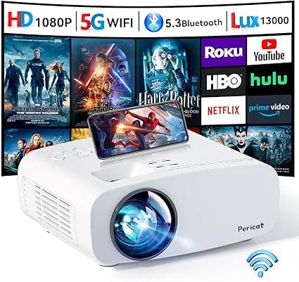Projector with WiFi and Bluetooth, Pericat 4K Supported Native 1080P Projector, Portable Movie Outdoor Projector for Home Theater, Mini Projector Compatible with PC, HDMI, USB, TV Stick, PS5
