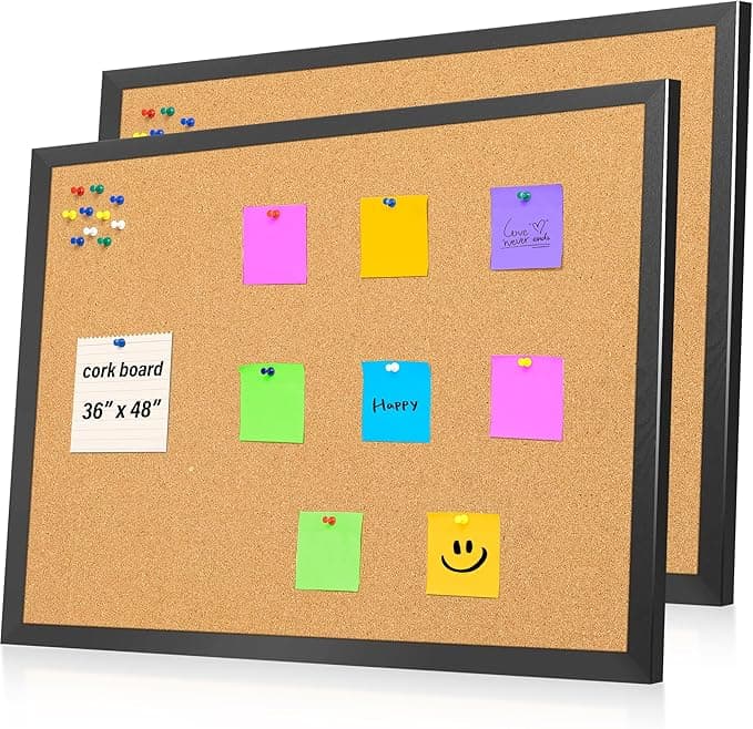 2 Pack Cork Board Bulletin Board 48 X 36 Inch - Black Wood Frame 4 x 3 Corkboard for Wall, Large Wall Mounted Notice Message Pin Board with 36 Pins for Home Office and School