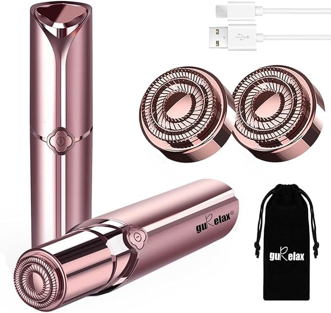 Gurelax Painless Facial Hair Remover for Women Rechargeable with 2 Replacement Heads Gentle on Face Lip