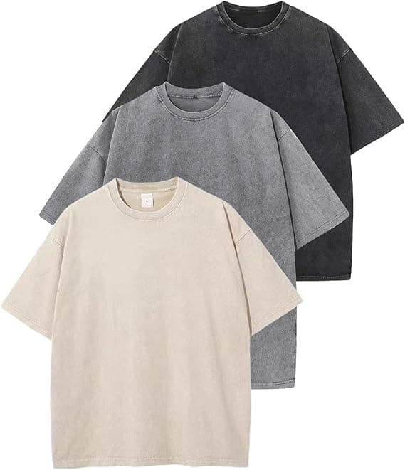 Arssm Men 3 Pack Oversized Vintage Loose Fit Short Sleeve T Shirts