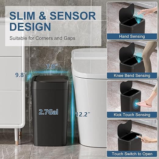 2 Pack Touchless Motion Sensor Bathroom Trash Can with Lid